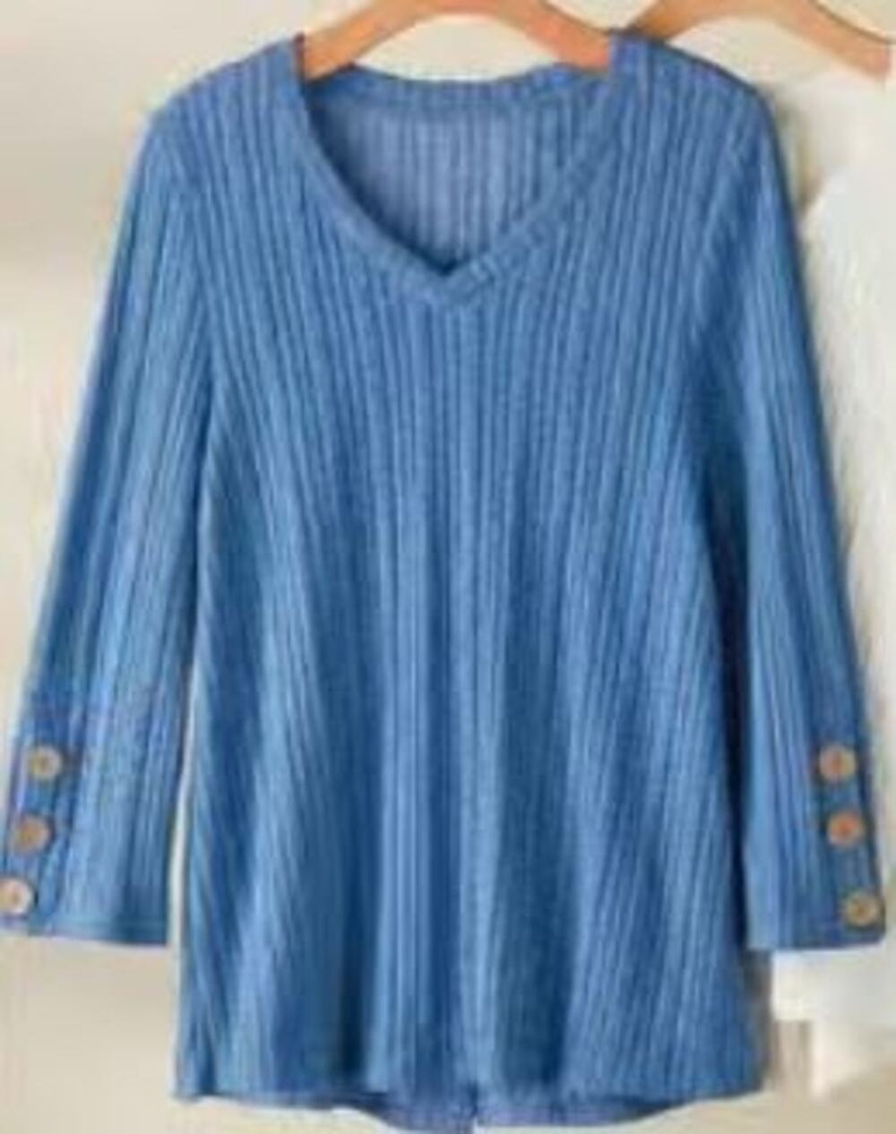 NEW Soft Surroundings long-sleeved V-neck tunic top denim-blue shade Size L